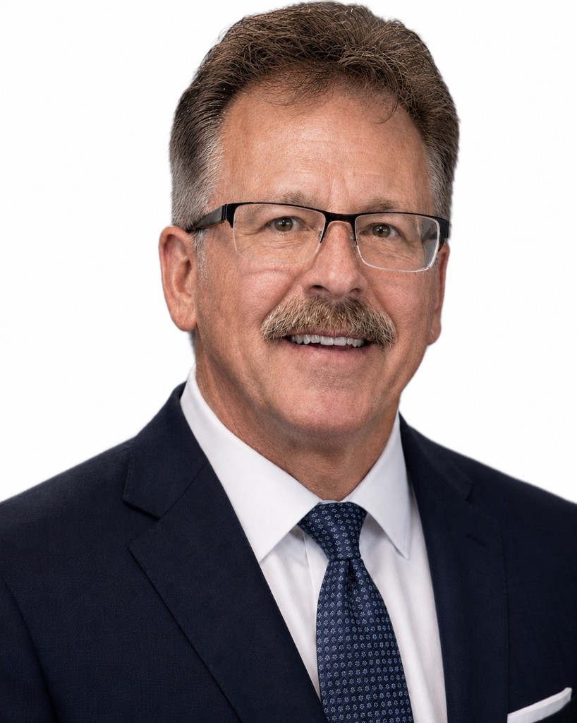 Professional headshot of Clark Caflisch, co-founder of Independence@Scale, wearing a navy suit and glasses.